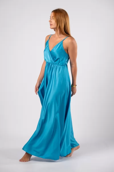 Φόρεμα Τιράντα Σατέν Γαλάζιο