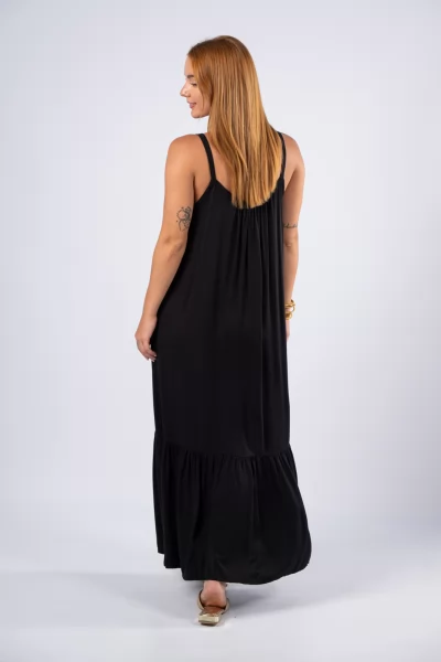 Φόρεμα Τιράντες Βολάν Μαύρο