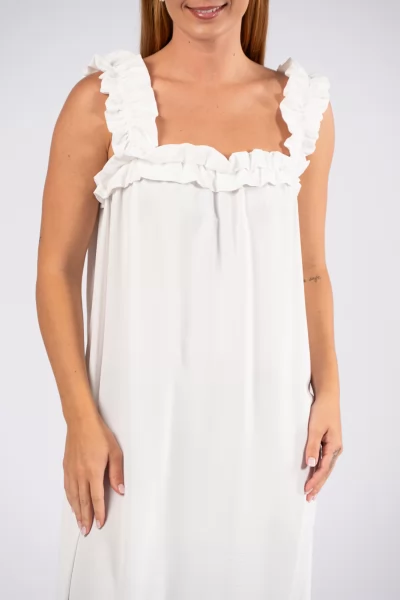 Φόρεμα Βολάν Τιράντες Λευκό