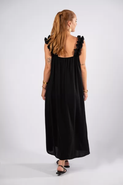 Φόρεμα Βολάν Τιράντες Μαύρο