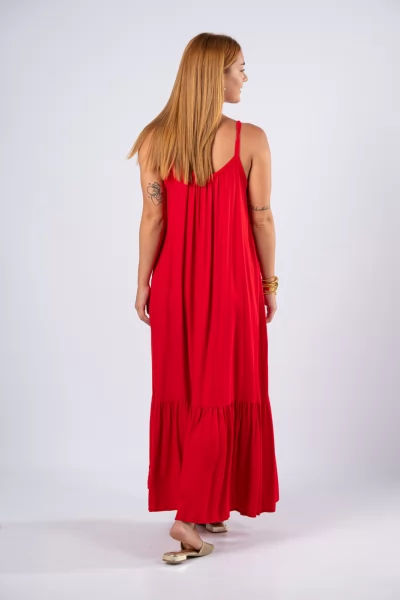 Φόρεμα Τιράντες Βολάν Κόκκινο