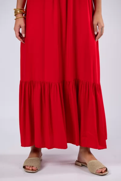 Φόρεμα Τιράντες Βολάν Κόκκινο
