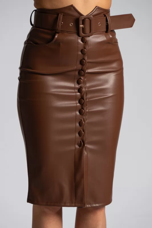 Skirt Leatherette Midi Buttons