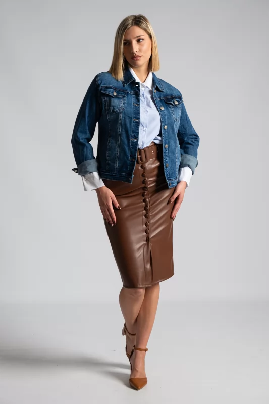 Skirt Leatherette Midi Buttons