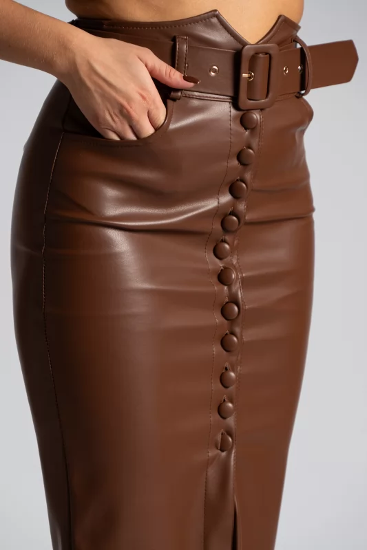 Skirt Leatherette Midi Buttons