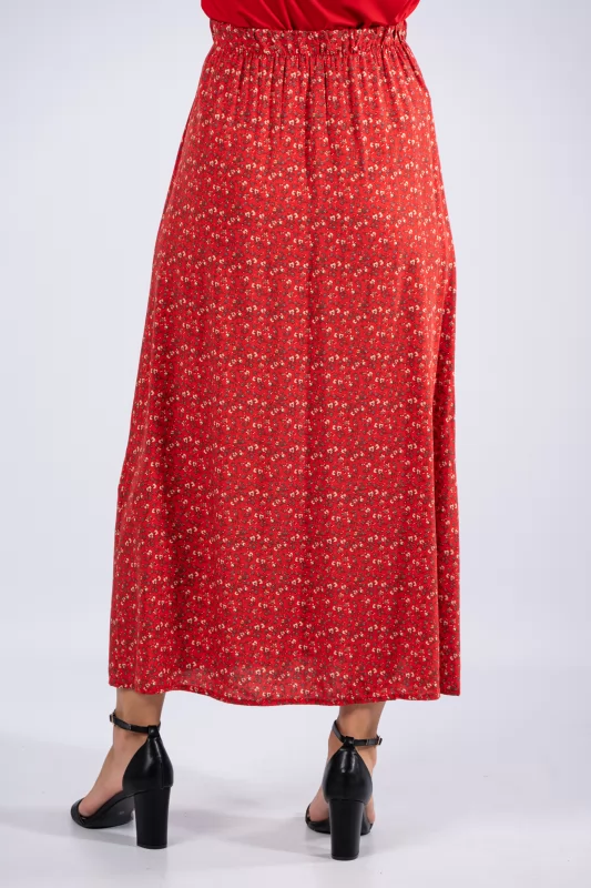 Skirt Floral Buttons Red