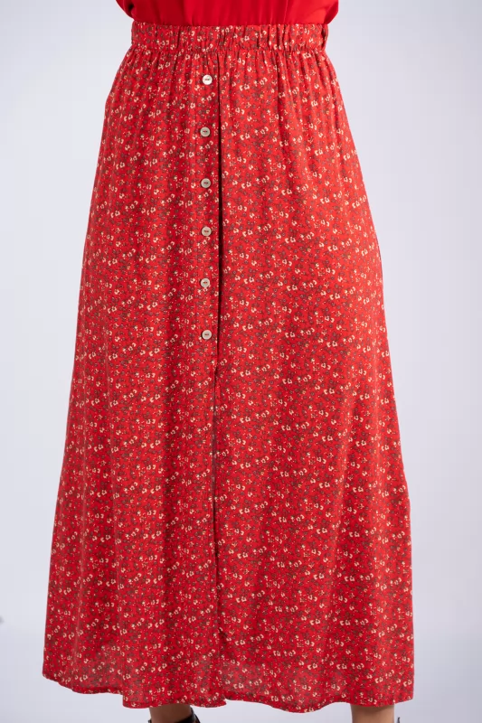 Skirt Floral Buttons Red