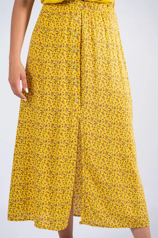 Φούστα Floral Κουμπιά Yellow