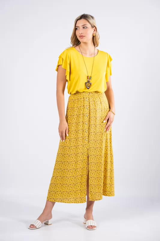 Skirt Floral Buttons Yellow