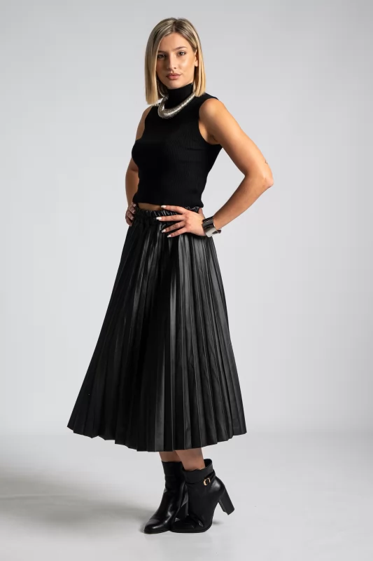 Skirt Maxi Leatherette Pleated