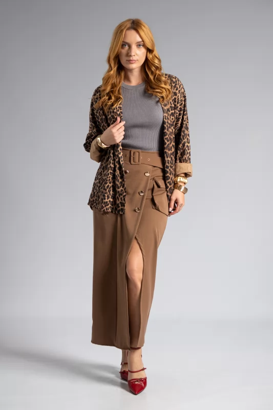 Midi Skirt Gold Buttons Chocolate