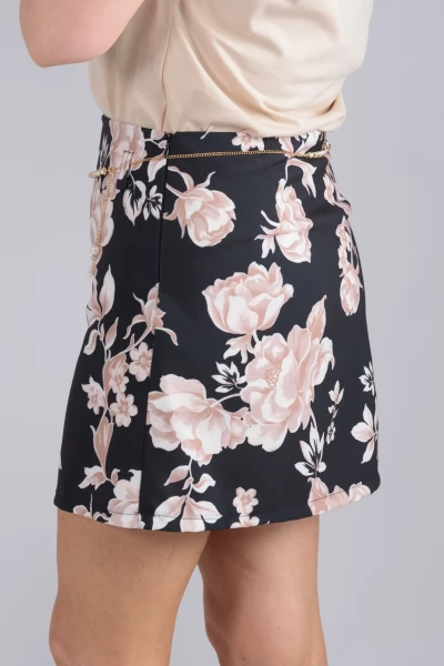 Skirt Mini Belt Floral Black