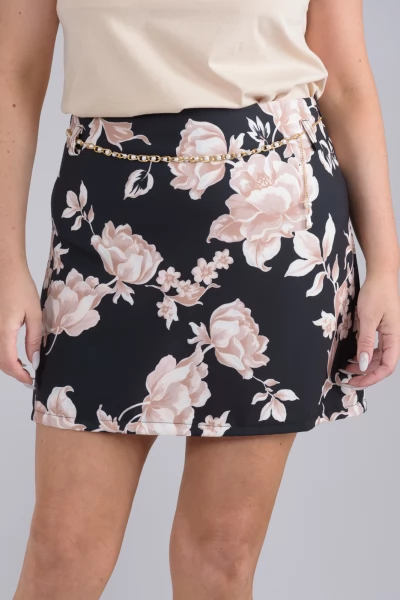 Φούστα Mini Ζώνη Floral Μαύρη