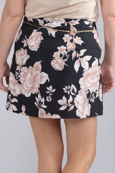 Skirt Mini Belt Floral Black