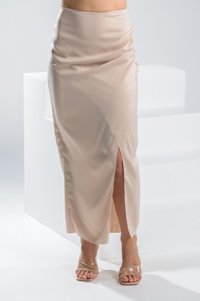 Satin Skirt Slit Beige