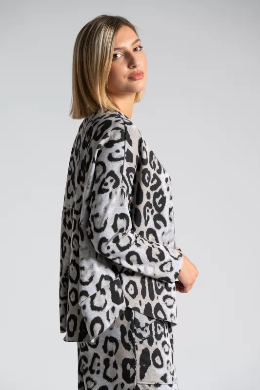 Sweatshirt Fine Leopar Print 