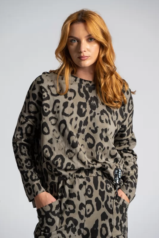 Sweatshirt Fine Leopar Print 