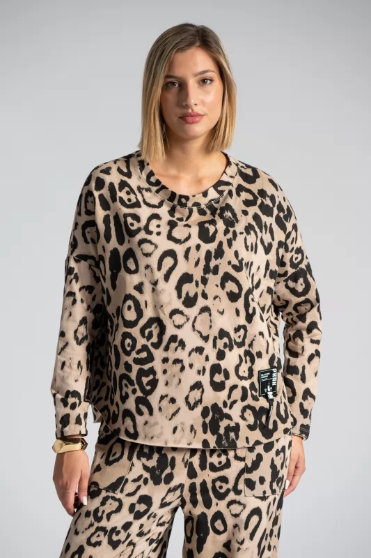 Sweatshirt Fine Leopar Print 