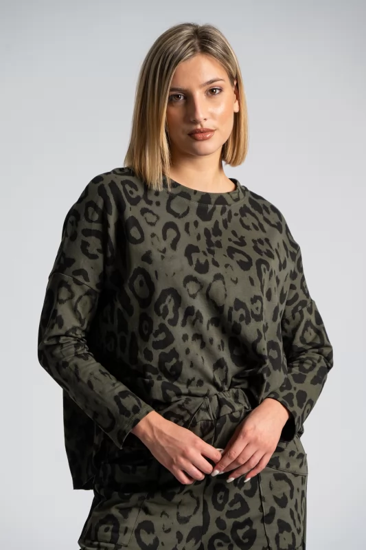 Sweatshirt Fine Leopar Print 