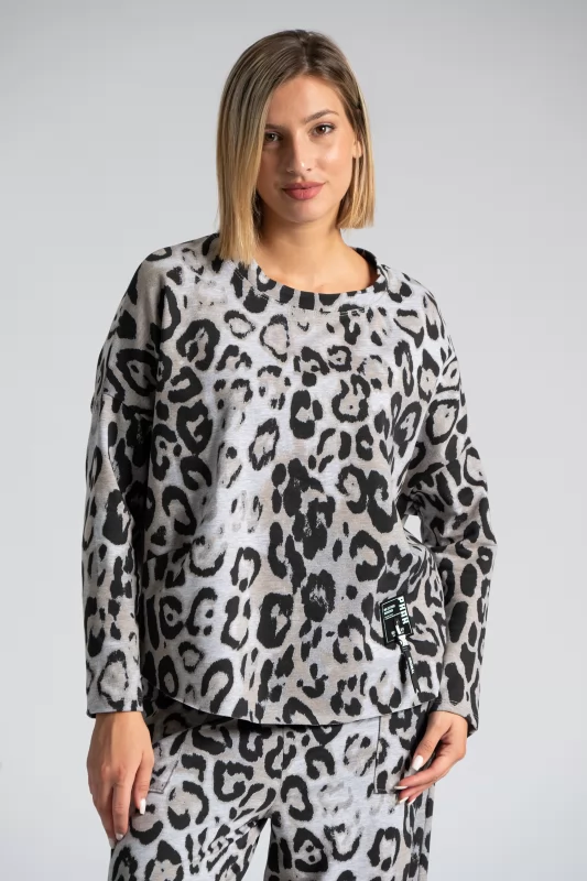 Sweatshirt Fine Leopar Print 