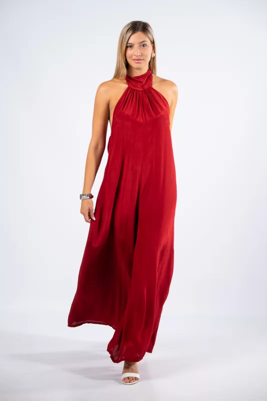 Jumpsuit Halter Neck Wine Red