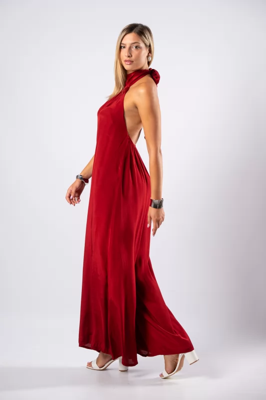 Jumpsuit Halter Neck Wine Red