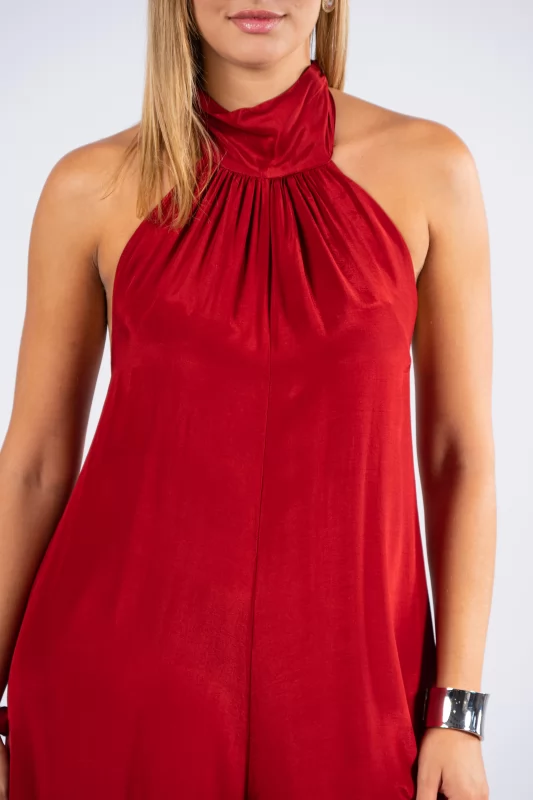 Jumpsuit Halter Neck Wine Red