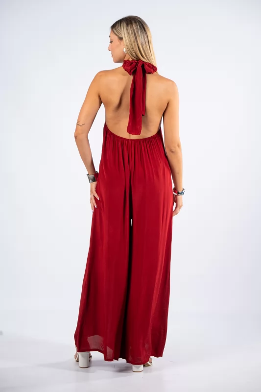 Jumpsuit Halter Neck Wine Red