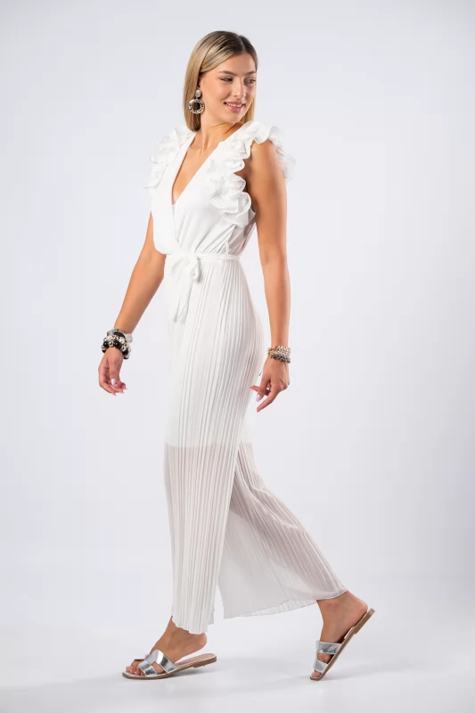 Jumpsuit Volant Pleated White