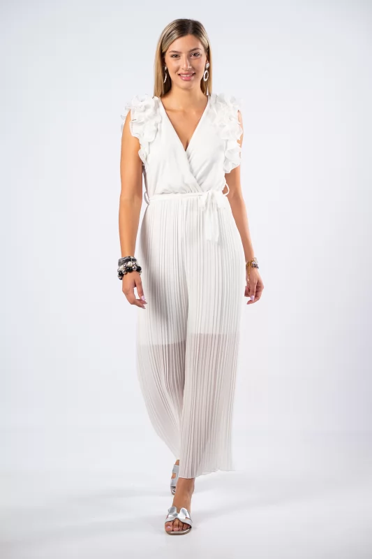 Jumpsuit Volant Pleated White