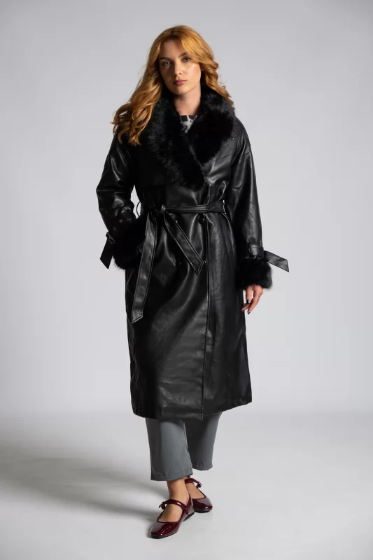 Leatherette Trench Coat