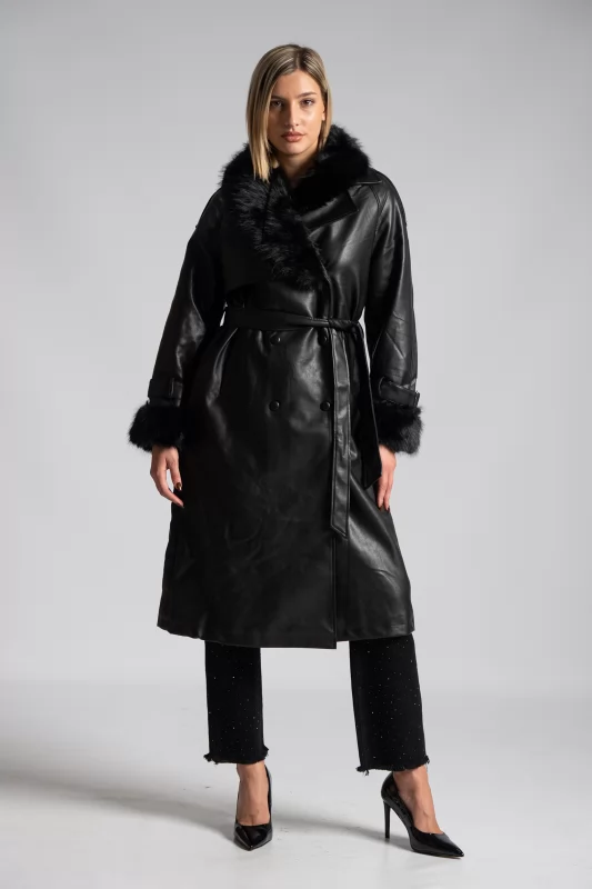 Leatherette Trench Coat