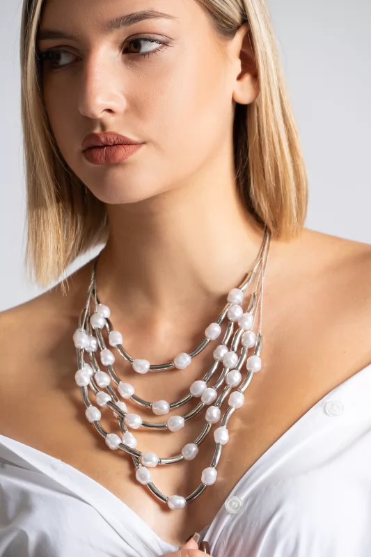 Necklace Multiple Lines Pearl