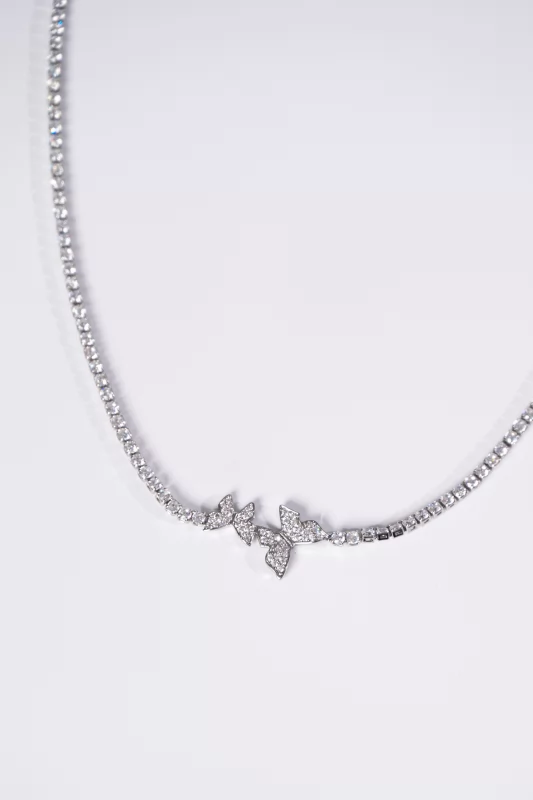 Necklace Strass Butterflies Silver