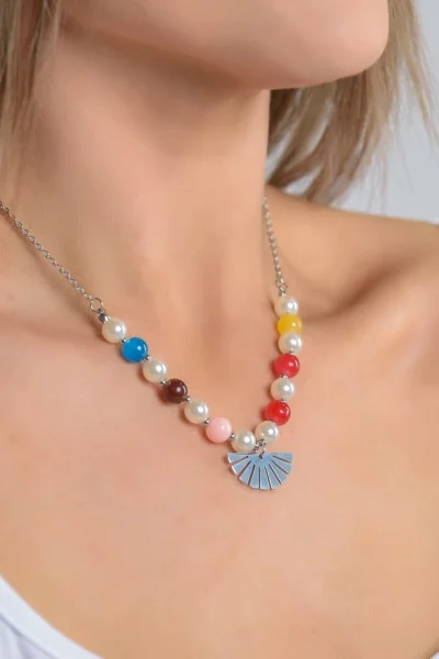 Fan necklace Multicolor-Silver