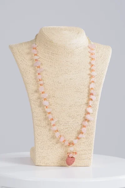 Necklace Beads Heart Pink