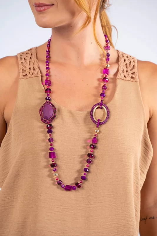 Necklace Beads Magenta