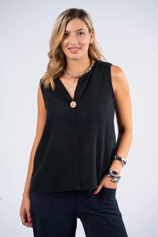 Blouse Sleeveless Cotton Black