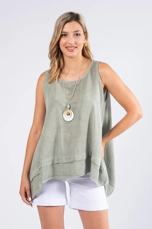 Blouse Sleeveless Necklace Cypress Green