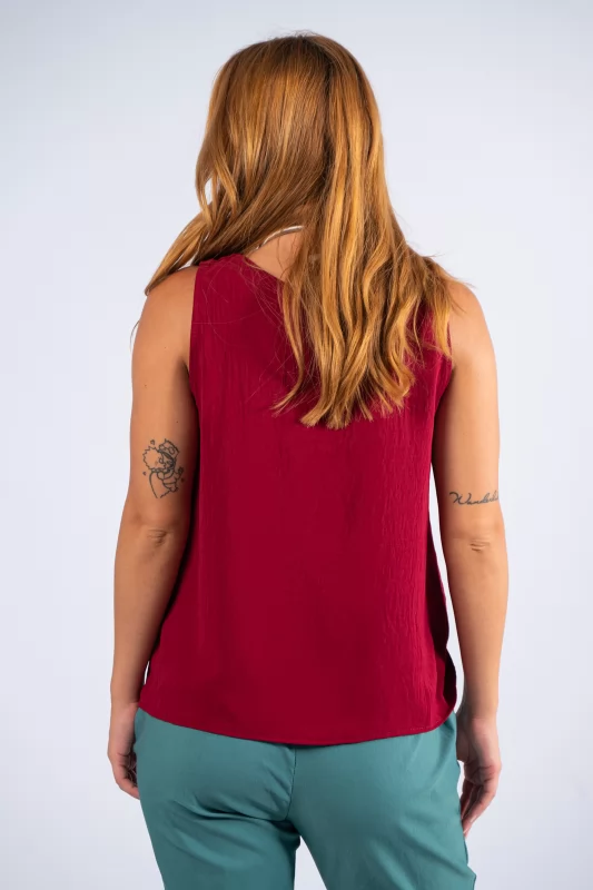 Blouse Sleeveless Necklace Wine Red