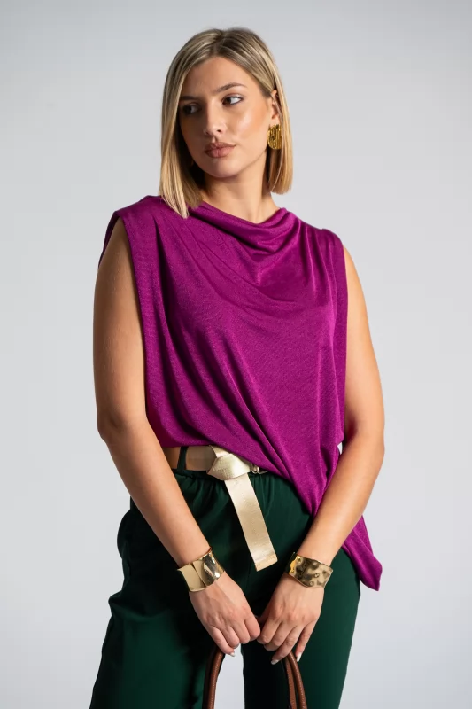 Blouse Sleeveless Draped Asymmetric