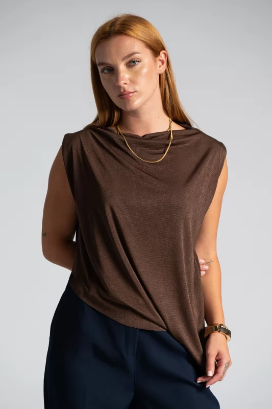 Blouse Sleeveless Draped Asymmetric