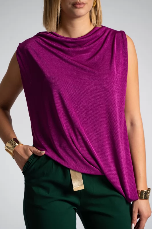 Blouse Sleeveless Draped Asymmetric