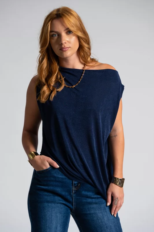 Blouse Sleeveless Draped Asymmetric