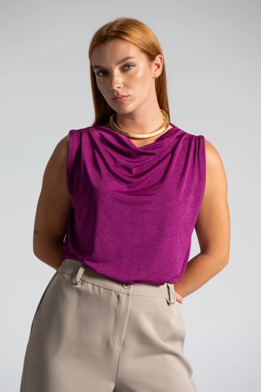 Blouse Sleeveless Draped Asymmetric