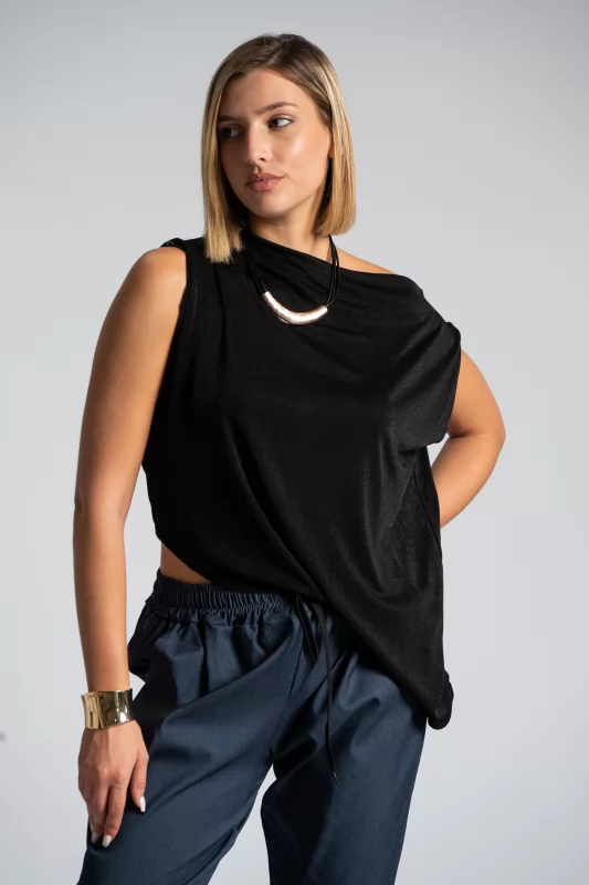 Blouse Sleeveless Draped Asymmetric