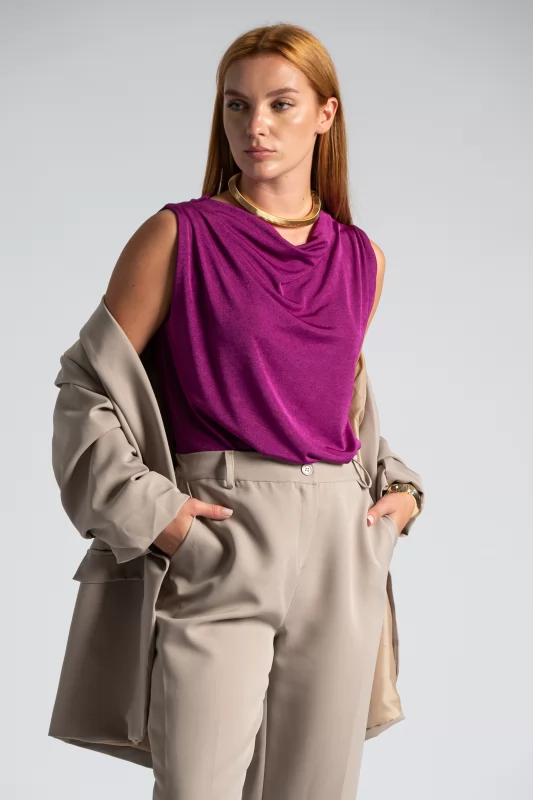 Blouse Sleeveless Draped Asymmetric