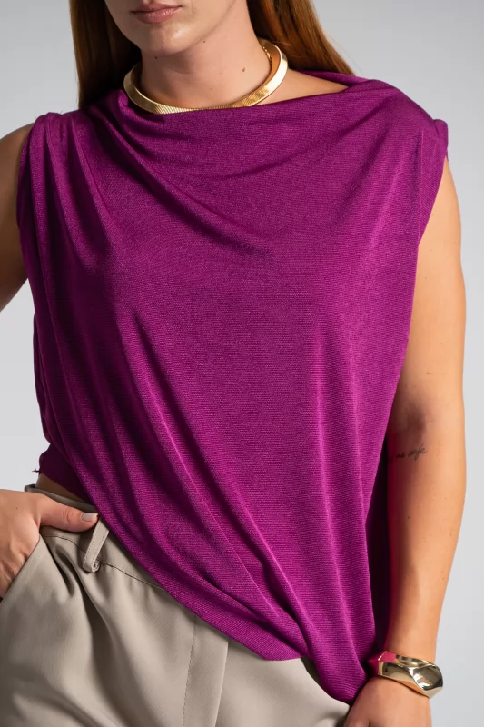 Blouse Sleeveless Draped Asymmetric