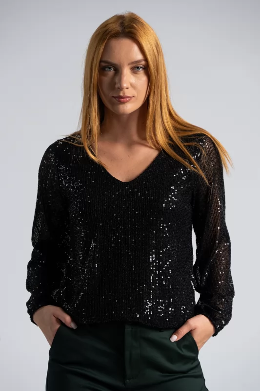 Sparkling Blouse Transparent Sleeves