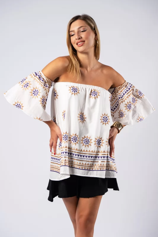 Ethnic Blouse Purple-White